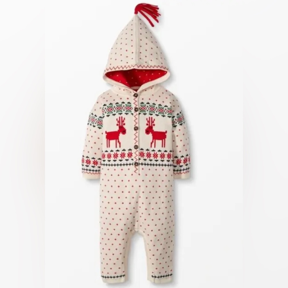 Hanna Andersson boy girl long sleeve winter holiday deer hooded sweater romper